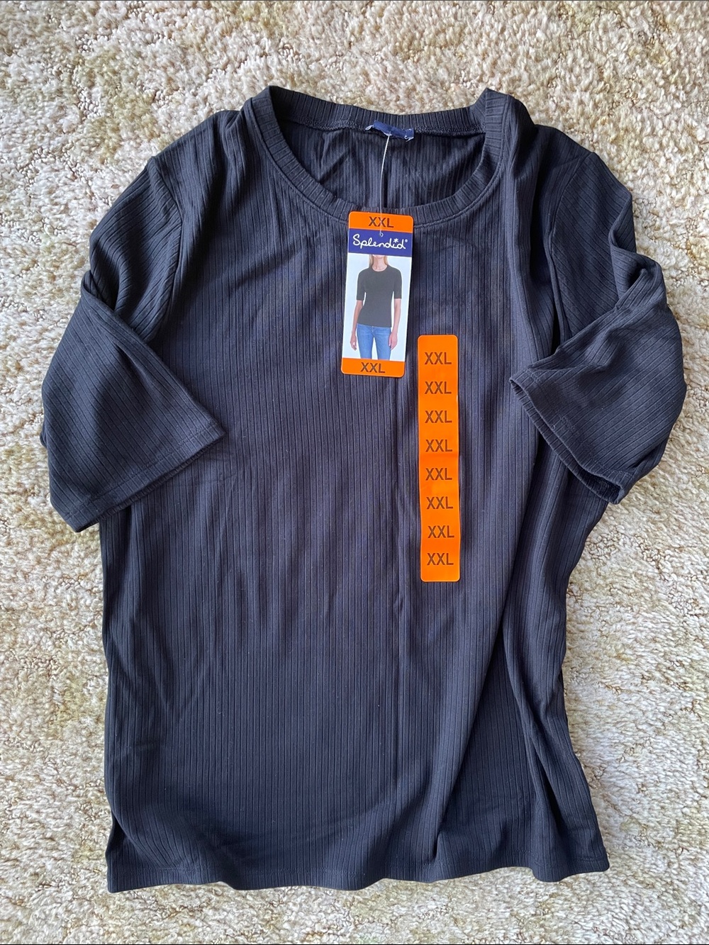 Splendid Black Rib-Knit Short Sleeve Tee